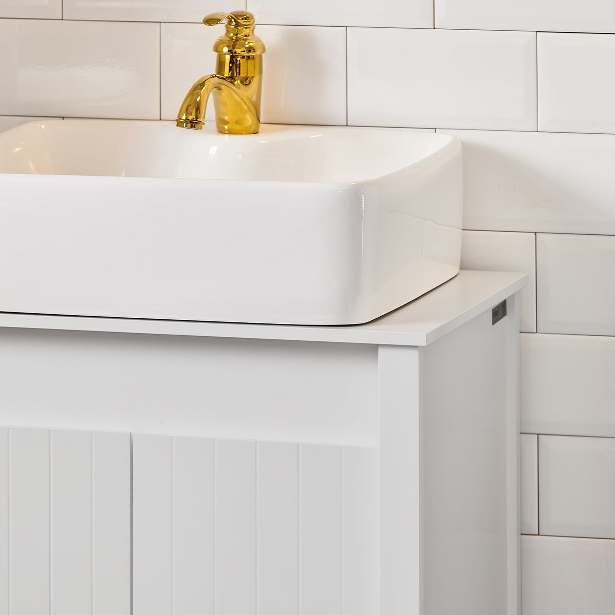 SoBuy BZR101-W Meuble sous Évier Salle de Bain, Meuble Évier de Cuisine avec 2 Portes
