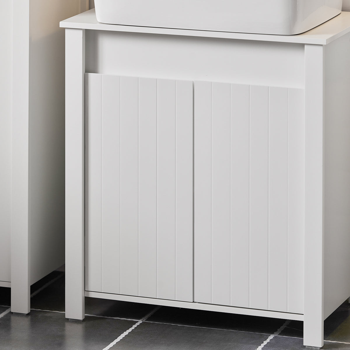 SoBuy BZR101-W Meuble sous Évier Salle de Bain, Meuble Évier de Cuisine avec 2 Portes
