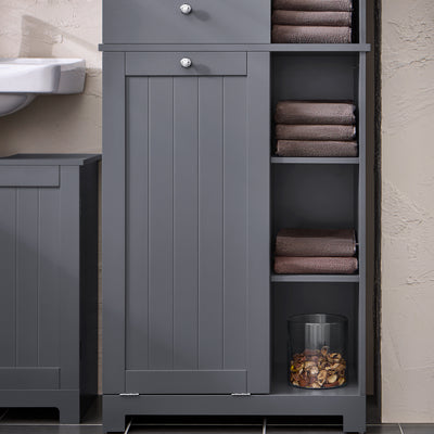 SoBuy BZR104-DG Colonne Salle de Bain Grise 171cm, Panier à Linge Amovible, 6 Étagères, 2 Tiroirs, Anti-Basculement, Charge 70 kg – 60x37x171 cm