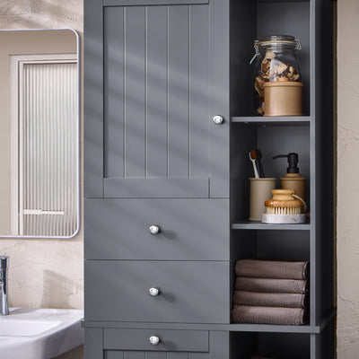 SoBuy BZR104-DG Colonne Salle de Bain Grise 171cm, Panier à Linge Amovible, 6 Étagères, 2 Tiroirs, Anti-Basculement, Charge 70 kg – 60x37x171 cm