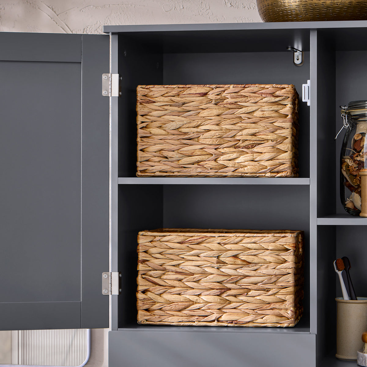 SoBuy BZR104-DG Colonne Salle de Bain Grise 171cm, Panier à Linge Amovible, 6 Étagères, 2 Tiroirs, Anti-Basculement, Charge 70 kg – 60x37x171 cm