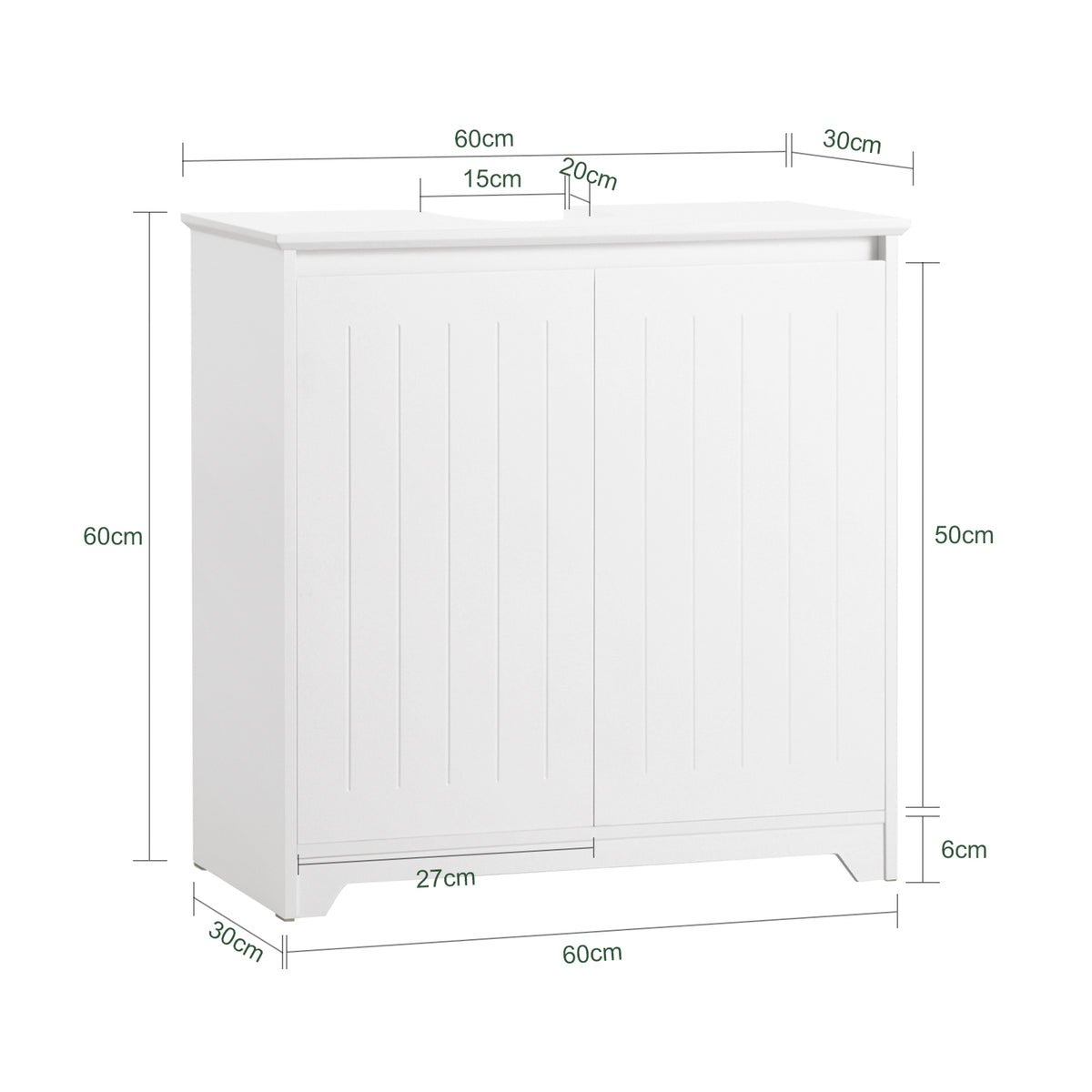SoBuy BZR108-W Meuble sous Lavabo avec 2 Portes – 60×30×60 cm, Charge 30 kg, MDF E1, Blanc