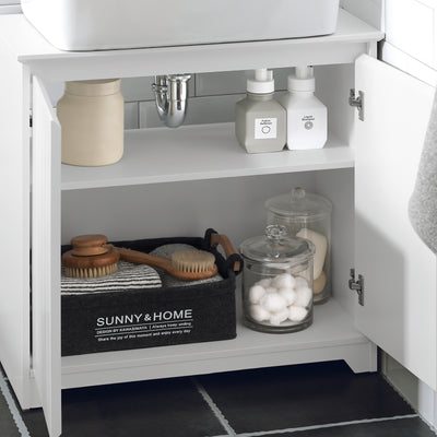 SoBuy BZR108-W Meuble sous Lavabo avec 2 Portes – 60×30×60 cm, Charge 30 kg, MDF E1, Blanc