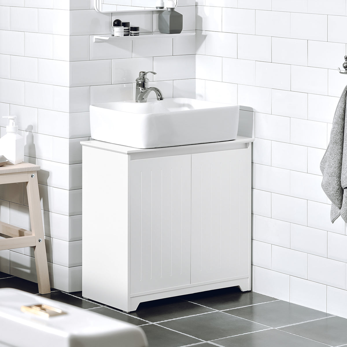 SoBuy BZR108-W Meuble sous Lavabo avec 2 Portes – 60×30×60 cm, Charge 30 kg, MDF E1, Blanc