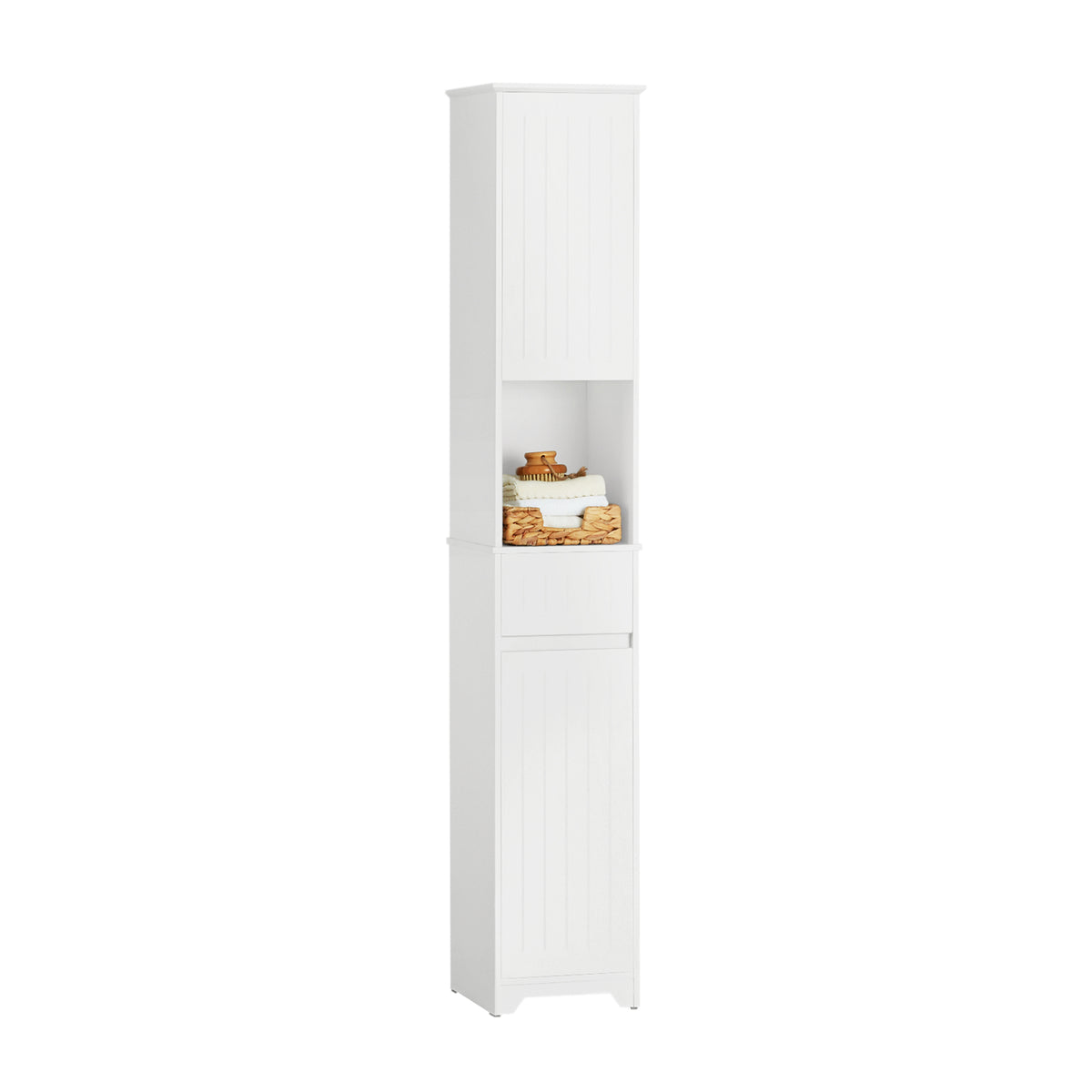 SoBuy BZR109-W Meuble Colonne Salle de Bain 170 cm Slim 30 cm 2 Portes Étagères Réglables Tiroir Anti-Basculement – Blanc