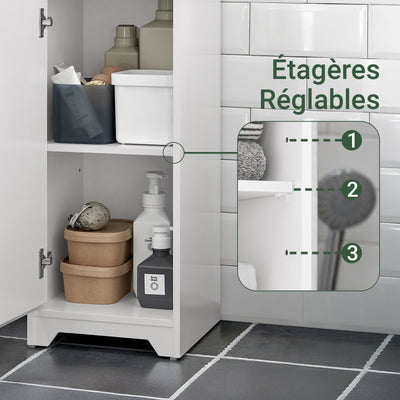 SoBuy BZR109-W Meuble Colonne Salle de Bain 170 cm Slim 30 cm 2 Portes Étagères Réglables Tiroir Anti-Basculement – Blanc
