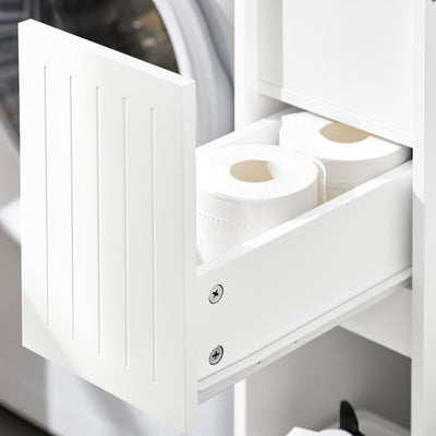 SoBuy BZR111-W Meuble WC Étroit 20 cm sur Roulettes – Rangement Papier Toilette, 2 Tiroirs, Blanc