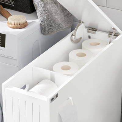 SoBuy BZR111-W Meuble WC Étroit 20 cm sur Roulettes – Rangement Papier Toilette, 2 Tiroirs, Blanc