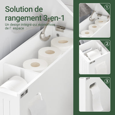 SoBuy BZR111-W Meuble WC Étroit 20 cm sur Roulettes – Rangement Papier Toilette, 2 Tiroirs, Blanc