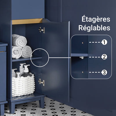 SoBuy BZR112-B Colonne de Salle de Bain Bleue – 3 Niches, 1 Tiroir et 1 Porte, 35 × 30 × 170 cm