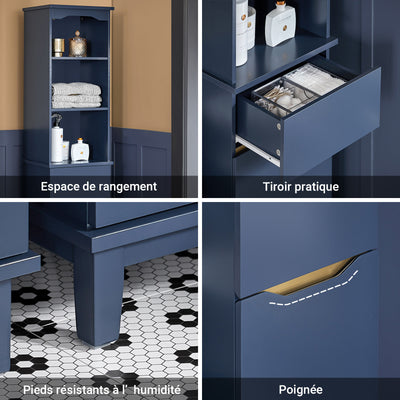 SoBuy BZR112-B Colonne de Salle de Bain Bleue – 3 Niches, 1 Tiroir et 1 Porte, 35 × 30 × 170 cm