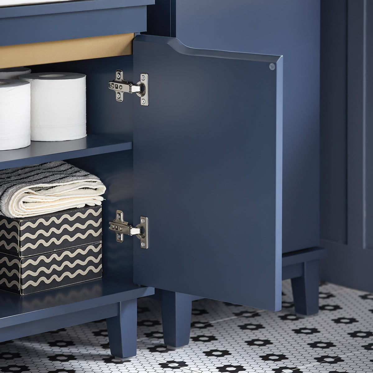 SoBuy BZR113-B Meuble sous Lavabo – 60 × 30 × 59 cm, 2 Portes, Pieds en Pin, Bleu Foncé