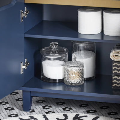 SoBuy BZR113-B Meuble sous Lavabo – 60 × 30 × 59 cm, 2 Portes, Pieds en Pin, Bleu Foncé