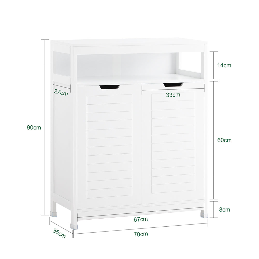 SoBuy BZR121-W Meuble Bas de Salle de Bain avec 2 Portes et Étagères Réglables – L70×P35×H90 cm, Charge 70 kg, MDF, Blanc
