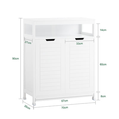 SoBuy BZR121-W Meuble Bas de Salle de Bain avec 2 Portes et Étagères Réglables – L70×P35×H90 cm, Charge 70 kg, MDF, Blanc