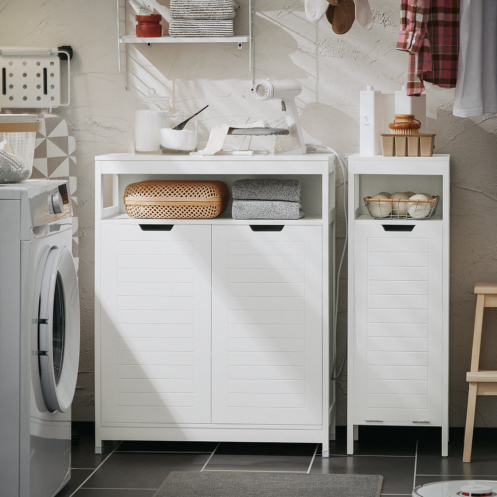 SoBuy BZR121-W Meuble Bas de Salle de Bain avec 2 Portes et Étagères Réglables – L70×P35×H90 cm, Charge 70 kg, MDF, Blanc