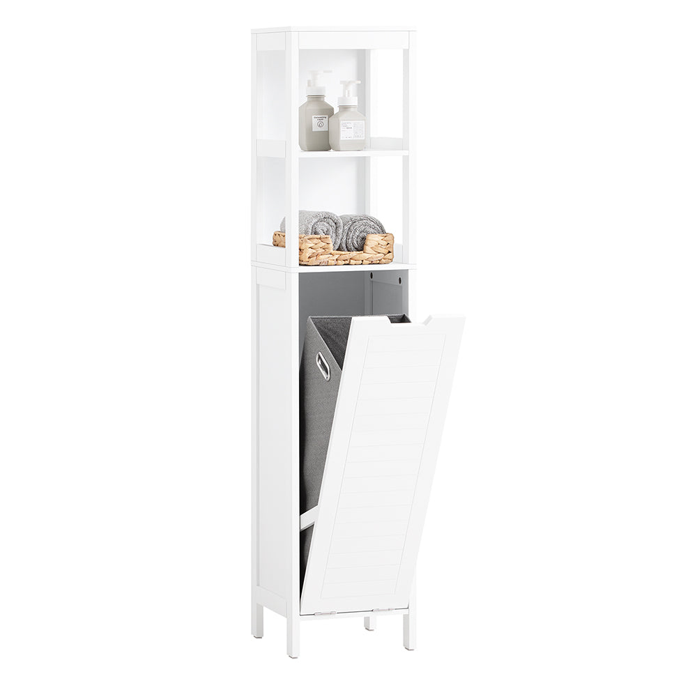 SoBuy BZR123-W Meuble Salle de Bain avec Panier à Linge Colonne Salle de Bain Rangement 145cm Meuble Rangement avec 2 Étagère