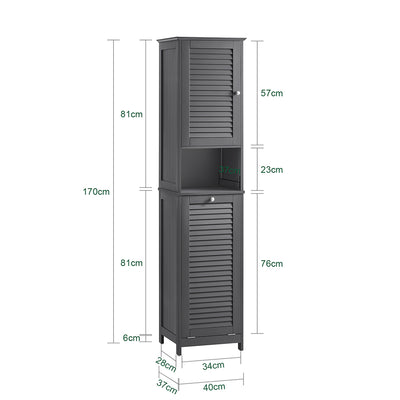 SoBuy BZR124-DG Meuble Colonne avec Panier à Linge – Armoire de Salle de Bain Rangement Étroit Étagère de Salle de Bain Petit Meuble WC Placard Gris 40x170x38 cm