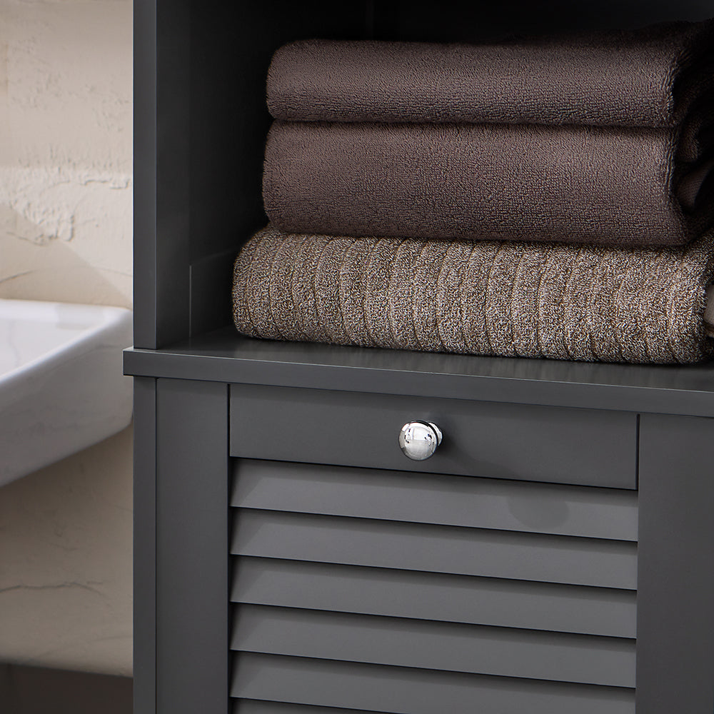 SoBuy BZR124-DG Meuble Colonne avec Panier à Linge – Armoire de Salle de Bain Rangement Étroit Étagère de Salle de Bain Petit Meuble WC Placard Gris 40x170x38 cm
