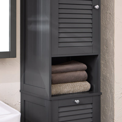 SoBuy BZR124-DG Meuble Colonne avec Panier à Linge – Armoire de Salle de Bain Rangement Étroit Étagère de Salle de Bain Petit Meuble WC Placard Gris 40x170x38 cm