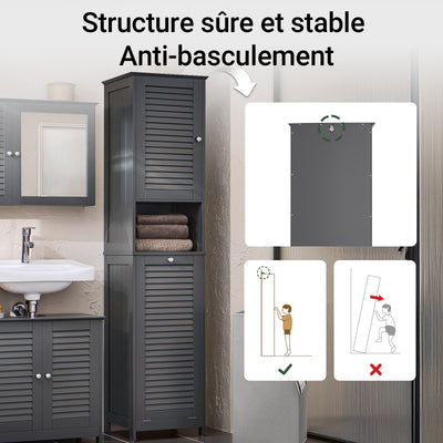 SoBuy BZR124-DG Meuble Colonne avec Panier à Linge – Armoire de Salle de Bain Rangement Étroit Étagère de Salle de Bain Petit Meuble WC Placard Gris 40x170x38 cm