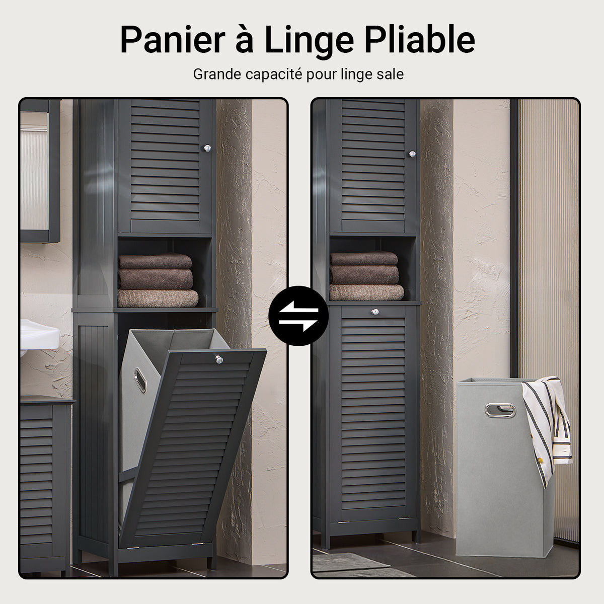 SoBuy BZR124-DG Meuble Colonne avec Panier à Linge – Armoire de Salle de Bain Rangement Étroit Étagère de Salle de Bain Petit Meuble WC Placard Gris 40x170x38 cm