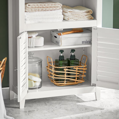 SoBuy BZR13-W Armoire de Salle de Bain – 26 cm de Profondeur, Étagères Ouvertes et Compartiment Fermé, Blanc