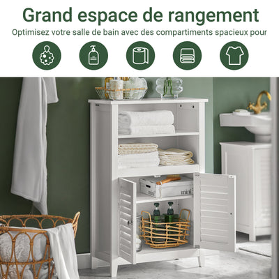 SoBuy BZR13-W Armoire de Salle de Bain – 26 cm de Profondeur, Étagères Ouvertes et Compartiment Fermé, Blanc