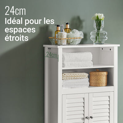 SoBuy BZR13-W Armoire de Salle de Bain – 26 cm de Profondeur, Étagères Ouvertes et Compartiment Fermé, Blanc