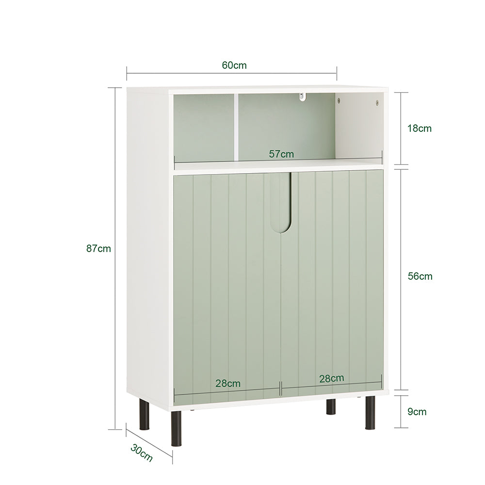 SoBuy BZR138-GR Meuble Bas de Salle de Bain – 60 × 30 × 87 cm, 2 Portes et Niche Ouverte, Vert et Blanc