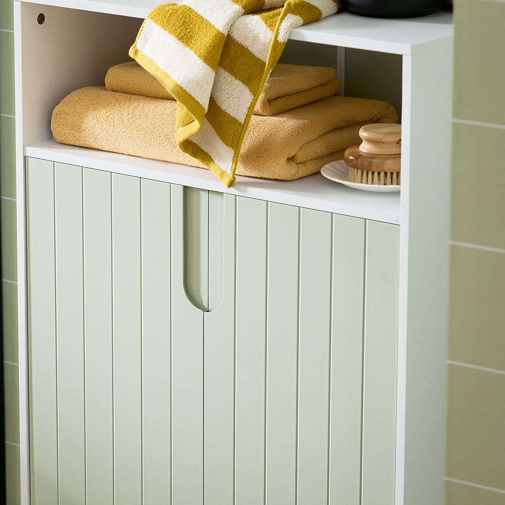 SoBuy BZR138-GR Meuble Bas de Salle de Bain – 60 × 30 × 87 cm, 2 Portes et Niche Ouverte, Vert et Blanc
