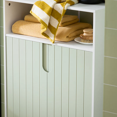 SoBuy BZR138-GR Meuble Bas de Salle de Bain – 60 × 30 × 87 cm, 2 Portes et Niche Ouverte, Vert et Blanc