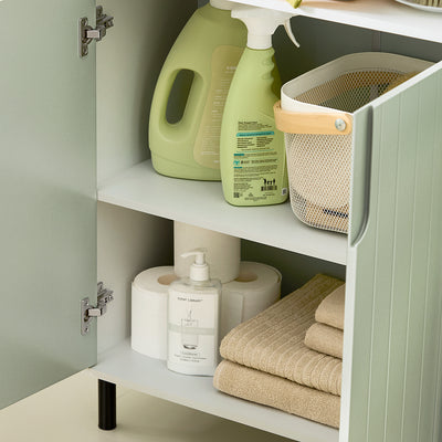 SoBuy BZR138-GR Meuble Bas de Salle de Bain – 60 × 30 × 87 cm, 2 Portes et Niche Ouverte, Vert et Blanc