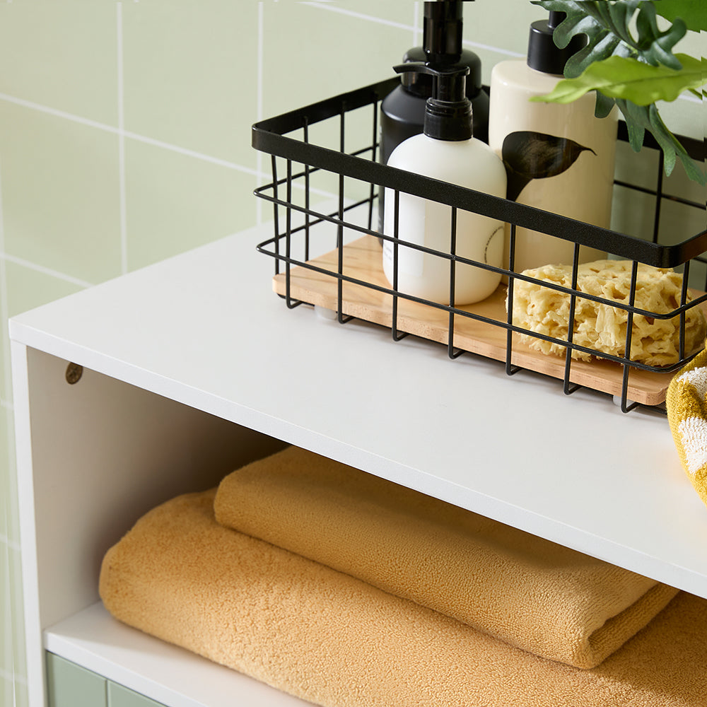 SoBuy BZR138-GR Meuble Bas de Salle de Bain – 60 × 30 × 87 cm, 2 Portes et Niche Ouverte, Vert et Blanc