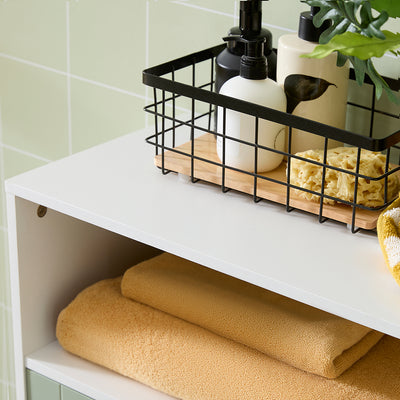 SoBuy BZR138-GR Meuble Bas de Salle de Bain – 60 × 30 × 87 cm, 2 Portes et Niche Ouverte, Vert et Blanc