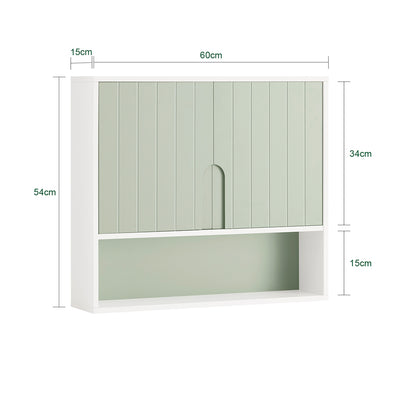 SoBuy BZR140-GR Armoire Murale de Salle de Bain – 60 × 15 × 54 cm, 2 Portes et Niche Ouverte, Vert et Blanc
