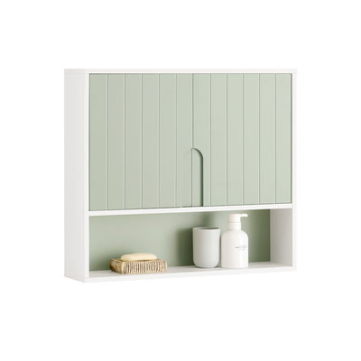 SoBuy BZR140-GR Armoire Murale Salle de Bain Vert et Blanc 60 cm avec 2 Portes, Étagères Réglables et Compartiment Ouvert – M