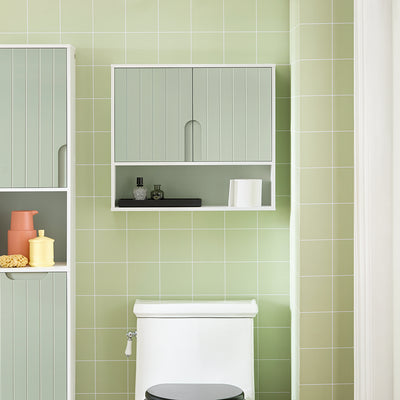SoBuy BZR140-GR Armoire Murale de Salle de Bain – 60 × 15 × 54 cm, 2 Portes et Niche Ouverte, Vert et Blanc