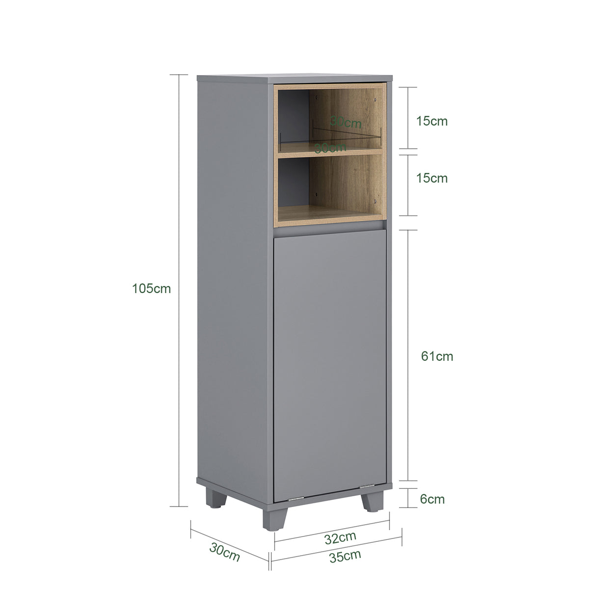 SoBuy BZR146-DG Meuble Bas de Salle de Bain, Meuble Demi-Colonne sur Pied, Placard WC Étroit avec 1 Panier à Linge