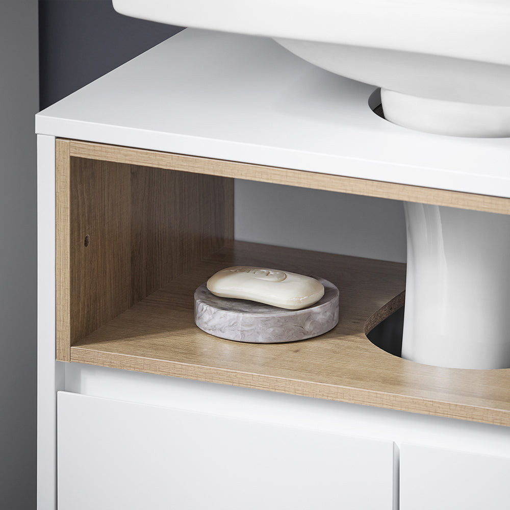 SoBuy BZR148-W Meuble Sous Lavabo de Salle de Bain, Meuble Sous Vasque à 2 Portes