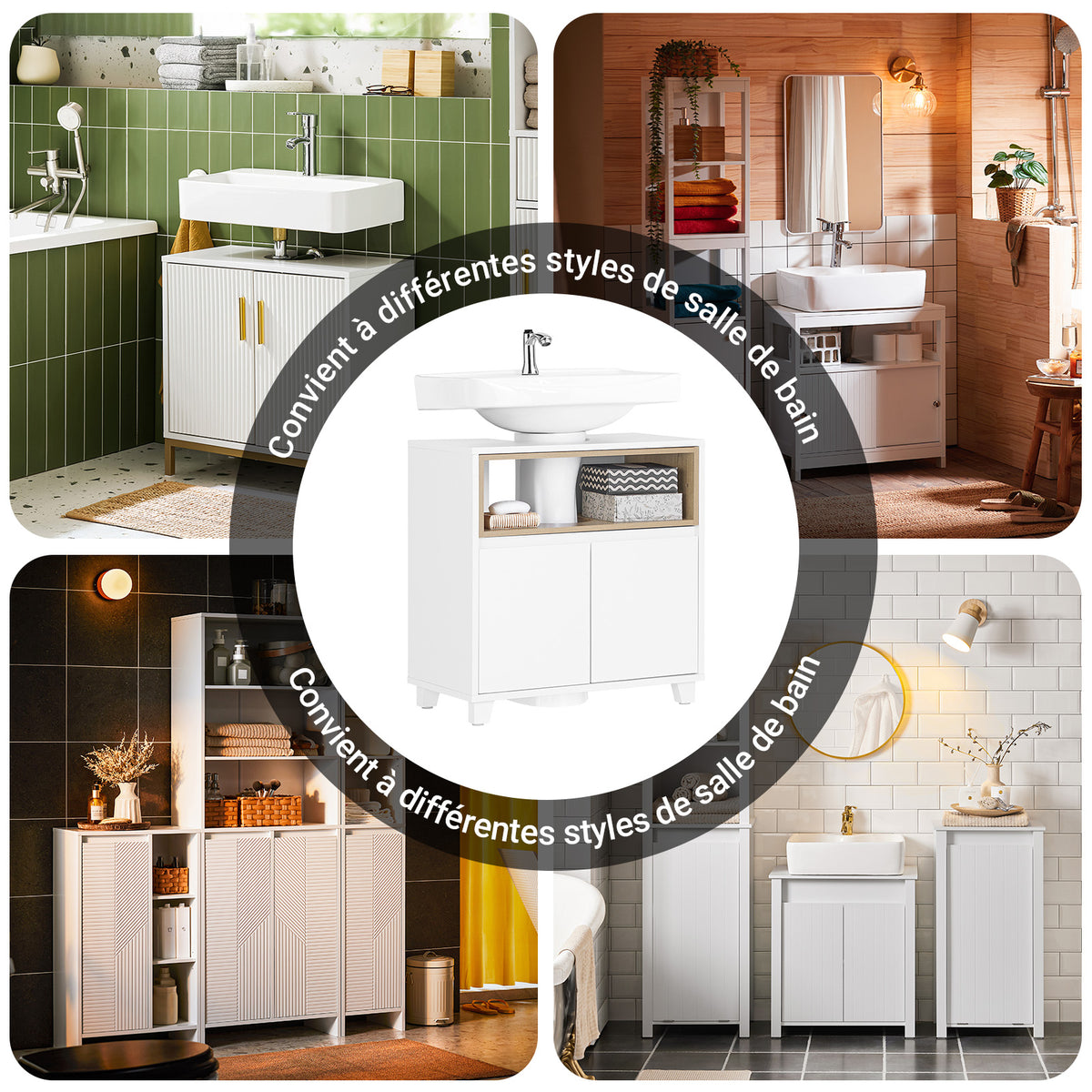 SoBuy BZR148-W Meuble Sous Lavabo de Salle de Bain, Meuble Sous Vasque à 2 Portes
