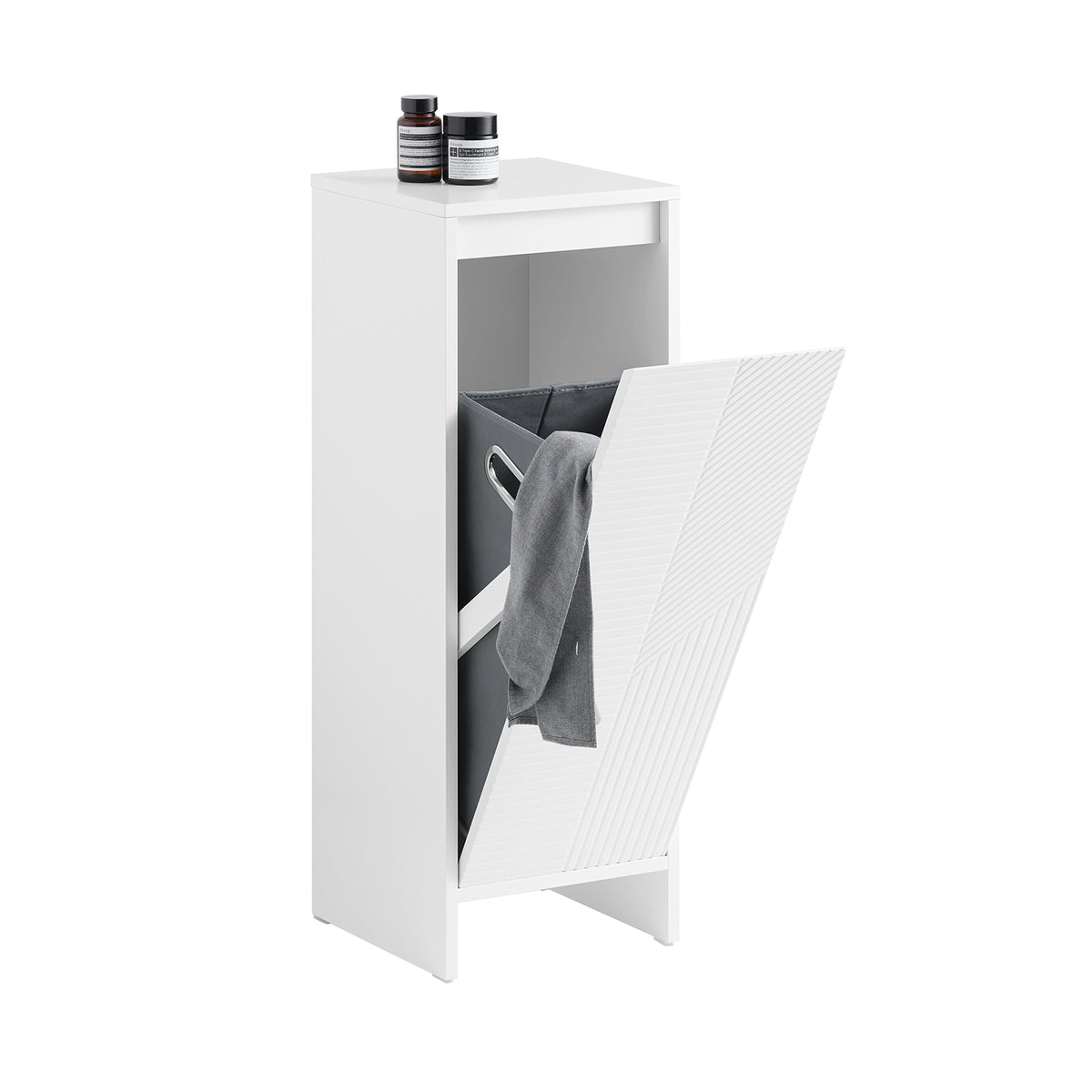 SoBuy BZR154-W Petit Meuble Salle de Bain avec Panier à Linge – Meuble WC Rangement 30x30x87 cm avec Porte Abattante, Design 