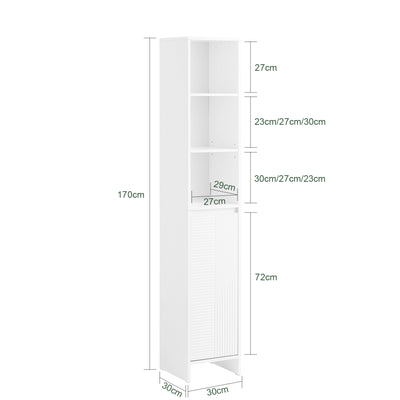SoBuy BZR158-W Colonne Salle de Bain avec Panier à Linge et Étagères Réglables, Gain de Place, pour Salle de Bain et WC, Compact – L30×P30×H170 cm, MDF, Blanc