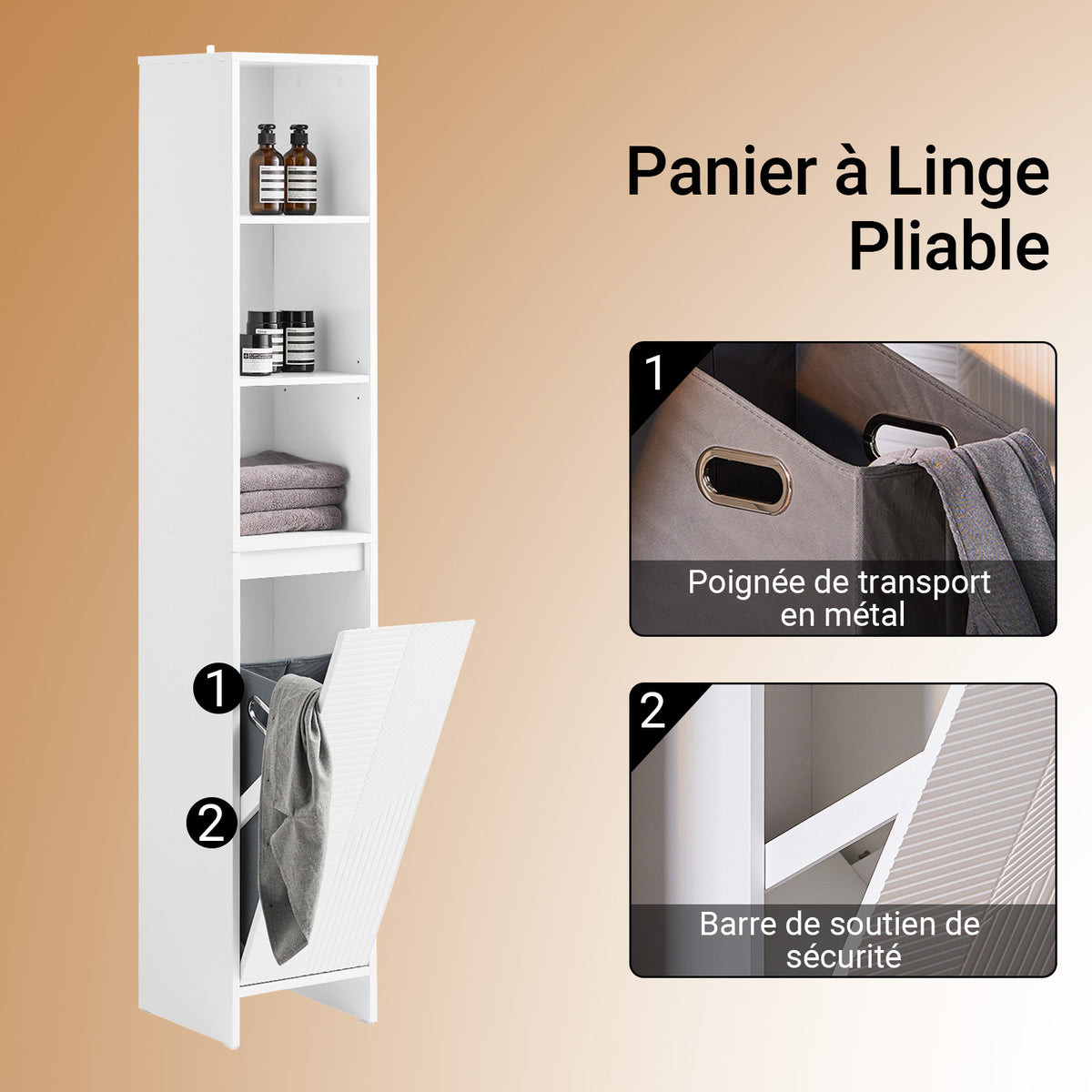 SoBuy BZR158-W Colonne Salle de Bain avec Panier à Linge et Étagères Réglables, Gain de Place, pour Salle de Bain et WC, Compact – L30×P30×H170 cm, MDF, Blanc