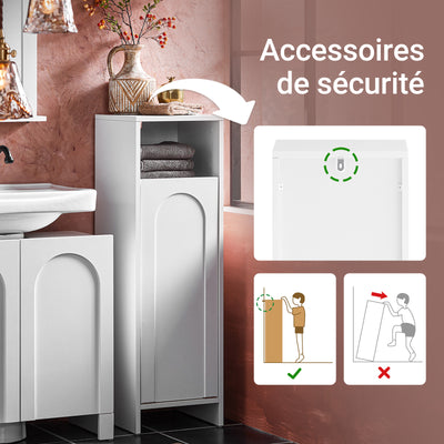 SoBuy BZR161-W Meuble Salle de Bain avec Panier à Linge, Sac Amovible, Format Compact, pour Salle de Bain et WC, Rangement Optimisé – L30×P30×H97 cm, Blanc