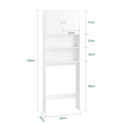 SoBuy BZR165-W Colonne Salle de Bain avec 3 Niveaux, pour Salle de Bain et WC, Rangement Optimisé, Design Fonctionnel, Usage Quotidien – L65×P20×H182 cm, Blanc