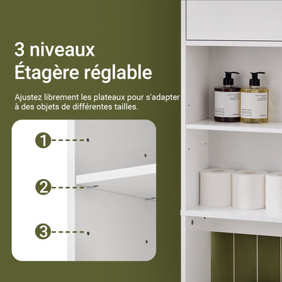 SoBuy BZR165-W Colonne Salle de Bain avec 3 Niveaux, pour Salle de Bain et WC, Rangement Optimisé, Design Fonctionnel, Usage Quotidien – L65×P20×H182 cm, Blanc