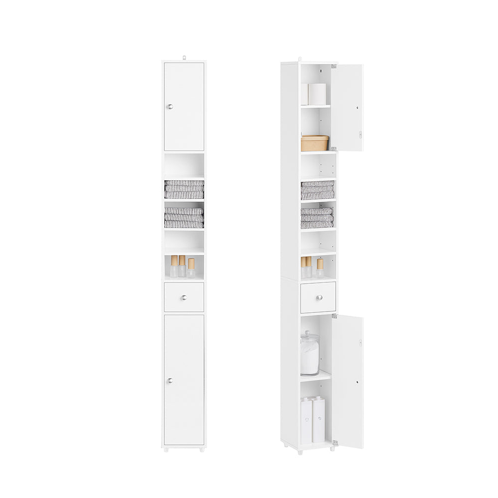 SoBuy BZR167-GW Meuble Colonne Salle de Bain, Armoire de Rangement Placard de Rangement Étroite, 1 Tiroir, 2 Portes et 5 Comp
