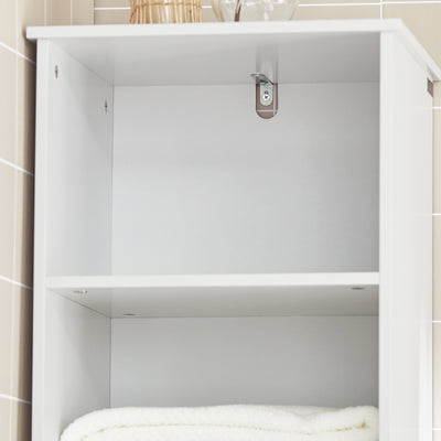 SoBuy BZR17-W Colonne Salle de Bain Meuble Salle de Bain Rangement avec Armoire et 3 Étagères Ouvertes, Petit Meuble Compact avec 1 Tiroir pour WC, Chambre 40x161x35 cm