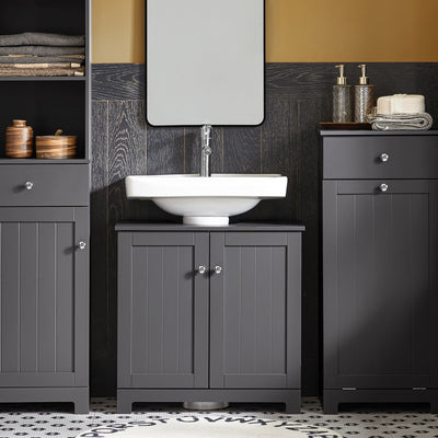 SoBuy BZR18-II-DG Meuble sous-Lavabo à 2 étages et 2 Portes Meuble de Rangement de Salle de Bain - L60cm x P30cm x H60cm